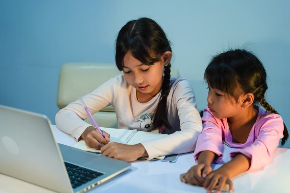 Students studying together with laptops